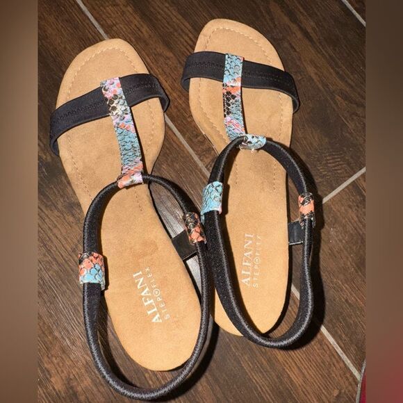 Alfani Shoes - Alfani Vacanzaa Step N Flex Snakeskin Wedge Sandals Black Multi 10M NWOT